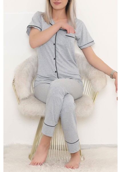 Önü Cepli Pijama Takımı Gri - 11404.1048.