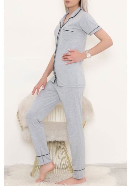 Önü Cepli Pijama Takımı Gri - 11404.1048.