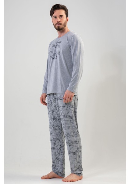 Erkek Uzun Kol Gri Melanj Pijama Takım C7T2N1O302