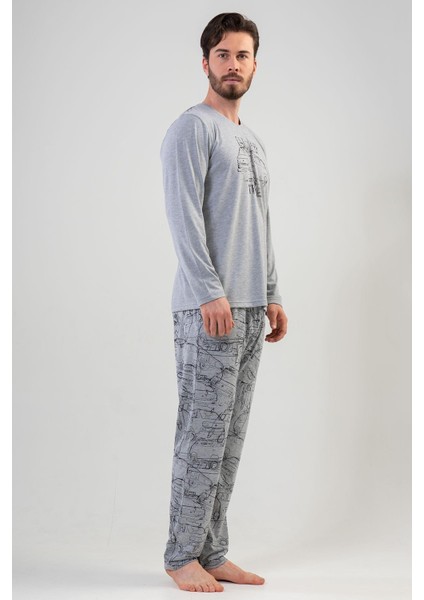 Erkek Uzun Kol Gri Melanj Pijama Takım C7T2N1O302 modelleri