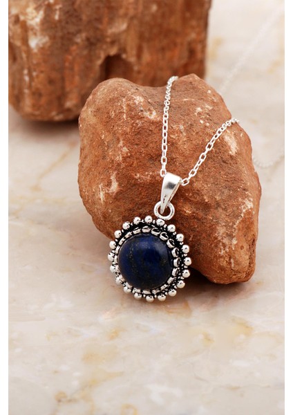 Lapis Lazuli Taşlı Telkari Işlemeli Gümüş Kolye 8031