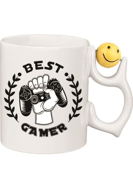 Kişiye Özel Best Gamer Gülen Yüz Kulplu Süblimasyon Oyun Kolu Baskılı Beyaz Kupa Bardak