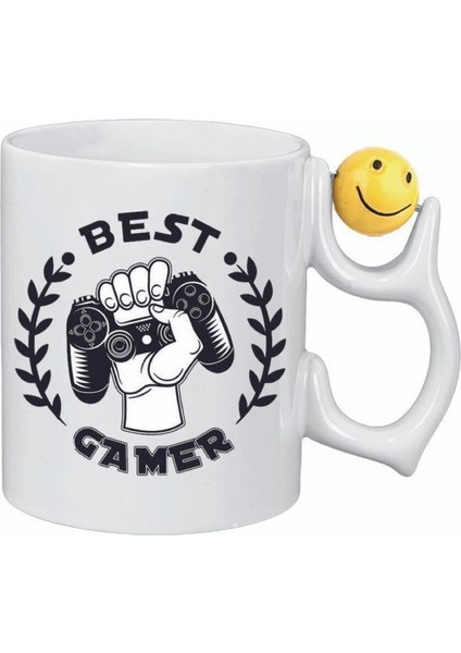 Kişiye Özel Best Gamer Gülen Yüz Kulplu Süblimasyon Oyun Kolu Baskılı Beyaz Kupa Bardak