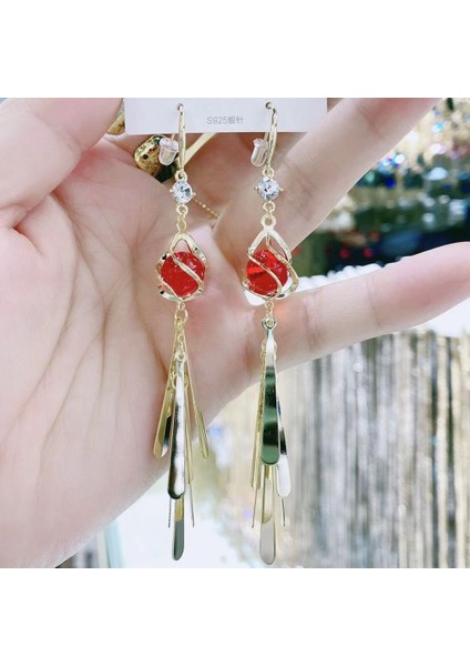 Kadınlar Için Moda Mizaç Uzun Püskül Yaz Popüler Küpeler Süper Parlak Üst Düzey Hafif Lüks Küpeler (Yurt Dışından)