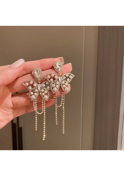 Üst Düzey ve Atmosferik Internet Ünlü Mizaç Küpeleri Avrupa ve Amerikan Modası Abartılı Elmas Taklidi Uzun Püskül Küpeler (Yurt Dışından)