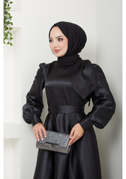Kadın Giyim Abiye Moda Saten Fiyonklu Uzun Tesettür Abiye Elbise 2745 fırsatları