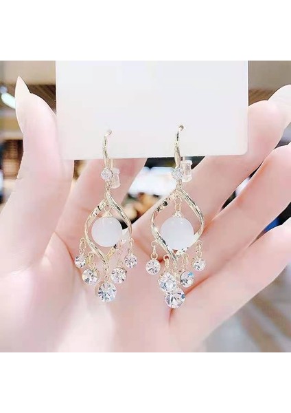 Moda Kedi Gözü Elmas Küpe Kadın Ilkbahar ve Yaz Ince Yeni Stil Işık Lüks High-End Küpe (Yurt Dışından)