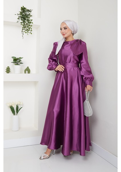 Kadın Giyim Abiye Moda Saten Fiyonklu Uzun Tesettür Abiye Elbise 2745 fiyatları