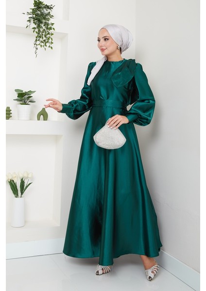 Kadın Giyim Abiye Moda Saten Fiyonklu Uzun Tesettür Abiye Elbise 2745 fiyatları