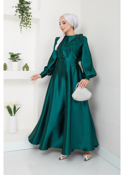 Kadın Giyim Abiye Moda Saten Fiyonklu Uzun Tesettür Abiye Elbise 2745 modelleri