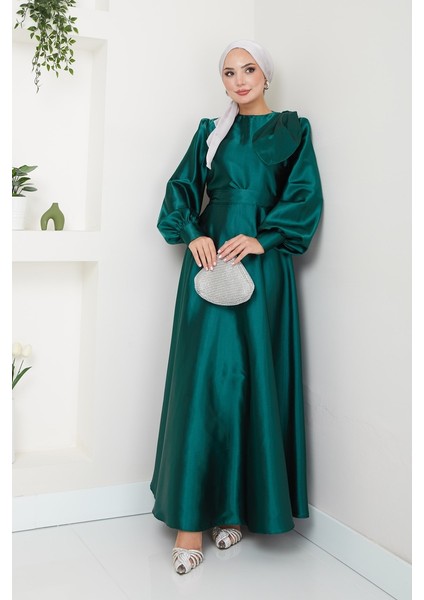 Kadın Giyim Abiye Moda Saten Fiyonklu Uzun Tesettür Abiye Elbise 2745 fırsatları