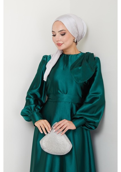 Kadın Giyim Abiye Moda Saten Fiyonklu Uzun Tesettür Abiye Elbise 2745 indirimleri