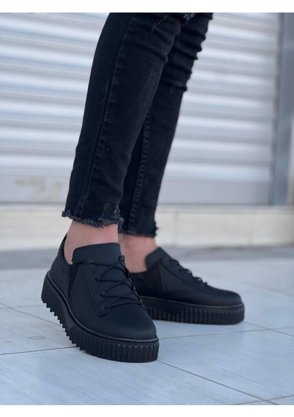 Karlovo Siyah Yüksek Siyah Taban Bağcık Detaylı Lastikli Günlük Erkek Ayakkabı -Kbc fiyatları