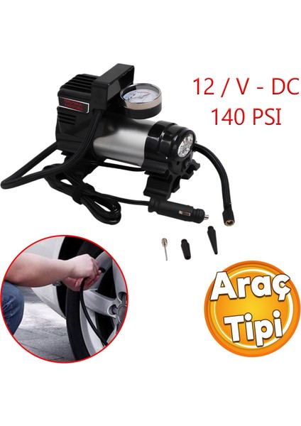 Araç Tipi Çakmaklık Metal Hava Kompresörü Araba Otomobil Oto Bisiklet Teker Lastik Top Şişirme 12 V