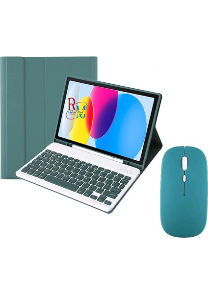 Ipad Air 5.nesil 10.9 Inç Uyumlu Bluetooth Özellikli Klavyeli Kılıf Mouse ve Dokunmatik Kalem Set