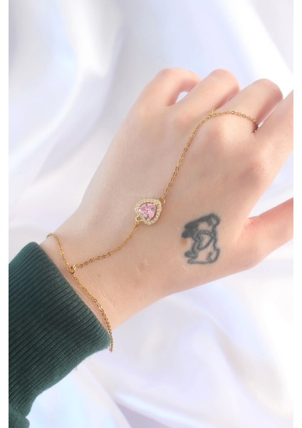 316L Çelik Gold Renk Pembe Zirkon Taşlı Kalp Model Şahmeran - TJ-SN583 fiyatları