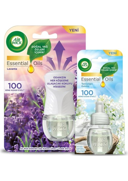 Wick LE Elektrikli Oda Kokusu Lavanta Kit (Cihaz + Yedek Şişe) + Temizliğin Esintisi Yedek Şişe