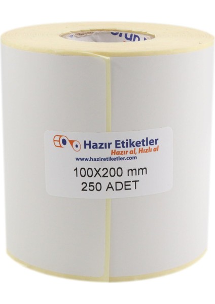 Termal Etiket 100MM x 200MM Ruloda 250 Adet 40MM Kuka Çapında Direk Termal Transfer Etiketi Byarsbilişim