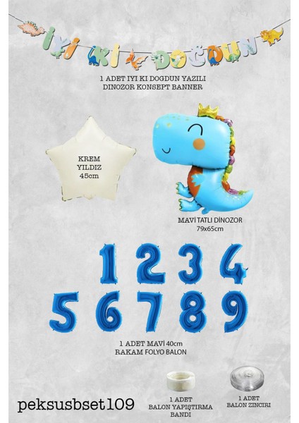 Mavi Dinazor Tema Doğum Günü Balon Süsleme Seti Bannerlı Mavi Yaş Balonlu Dinozor Balon Paketi fiyatları