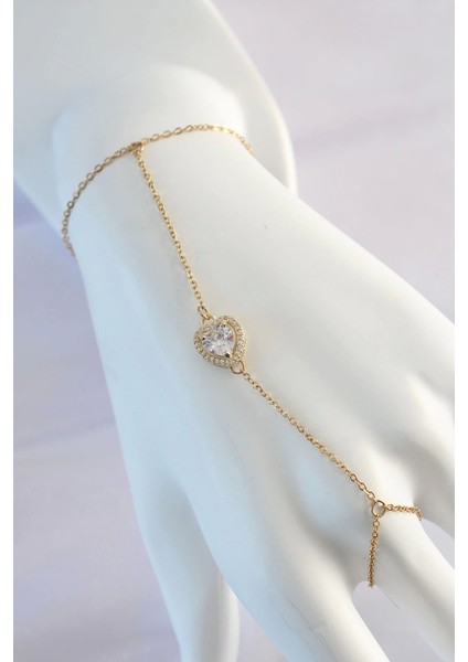 316L Çelik Gold Renk Zirkon Taşlı Kalp Tasarımlı Şahmeran - TJ-SN587