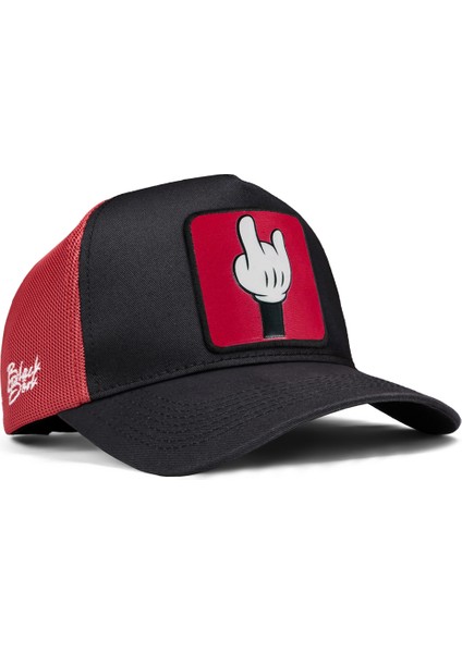 V1 Trucker Parmak - 1 Kod Logolu Unisex Siyah-Kırmızı Şapka