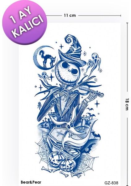 1 Ay Kalıcı Halloween Tattoo Geçici Cadılar Bayramı Unisex Dövme
