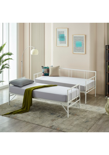 Veluna Yavrulu Karyola Daybed Tek-Çift Kişilik Metal Karyola Beyaz