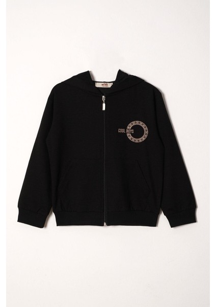 Yazı Baskılı Kapüşonlu Siyah Renk Fermuarlı Erkek Çocuk Eşofman Takım fiyatları