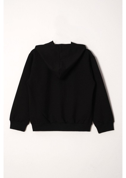 Yazı Baskılı Kapüşonlu Siyah Renk Fermuarlı Erkek Çocuk Eşofman Takım modelleri