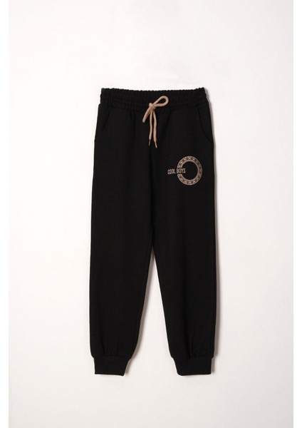 Yazı Baskılı Kapüşonlu Siyah Renk Fermuarlı Erkek Çocuk Eşofman Takım fırsatları