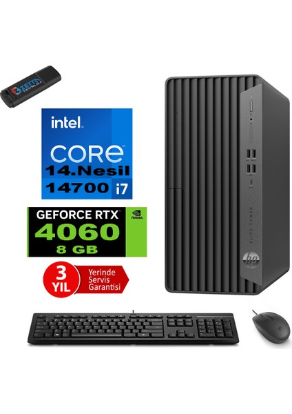 Elite Tower 800 G9 Intel Core I7 14700 48GB Ddr5 2tb HDD + 2tb SSD M.2 Nvme Geforce RTX4060 8gb Windows 11 Pro Masaüstü Bilgisayar 999Z5ET11 + Zetta Flash Bellek