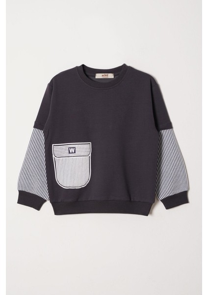 Cebi Kolları Çizgili Füme Renk Erkek Cocuk Sweat