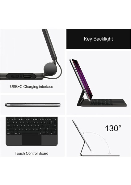 Apple iPad Pro 11 Inc 5. Nesil M4 (2024) Bluetoothlu Touchpadli Manyetik Kapaklı Magic Ingilizce Q Keyboard A2836 A2837