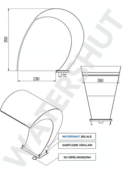 350X350 mm Havuz Kobra Şelale - Et Kalınlığı 1,5mm - Havuz Su Perdesi