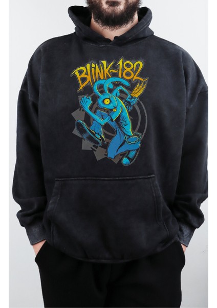 Unisex BLINK-182 Baskılı Kapüşonlu Yıkamalı Sweatshirt, Oversize Rock Metal Baskılı Retro Hoodie fiyatları