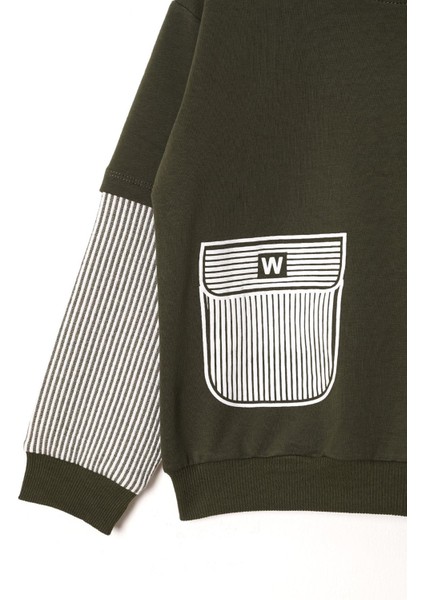 Cebi Kolları Çizgili Haki Renk Erkek Cocuk Sweat fiyatları