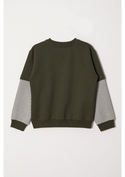 Cebi Kolları Çizgili Haki Renk Erkek Cocuk Sweat modelleri