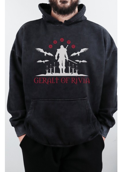 Unisex The Witcher Baskılı Kapüşonlu Yıkamalı Sweatshirt, Oversize Oyun Dizi Baskılı Retro Hoodie modelleri