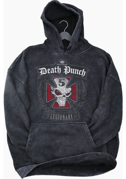 Unisex Five Finger Death Punch Baskılı Kapüşonlu Yıkamalı Sweatshirt, Oversize Baskılı Retro Hoodie fiyatları