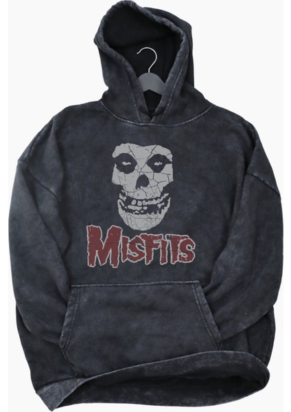 Unisex Misfits Baskılı Kapüşonlu Yıkamalı Sweatshirt, Oversize Rock Metal Baskılı Retro Hoodie fiyatları
