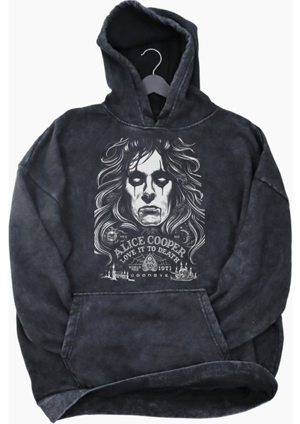 Unisex Efsace Rocker Alice Cooper Baskılı Kapüşonlu Yıkamalı Sweatshirt, Oversize Baskılı Hoodie fiyatları