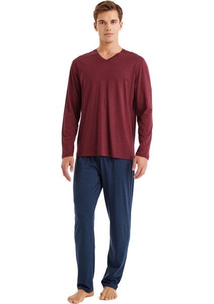 Erkek Bordo 3'lü Pijama Takımı 40575