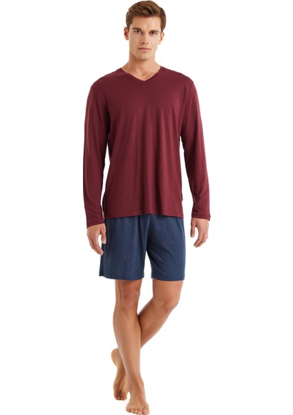 Erkek Bordo 3'lü Pijama Takımı 40575 fırsatları