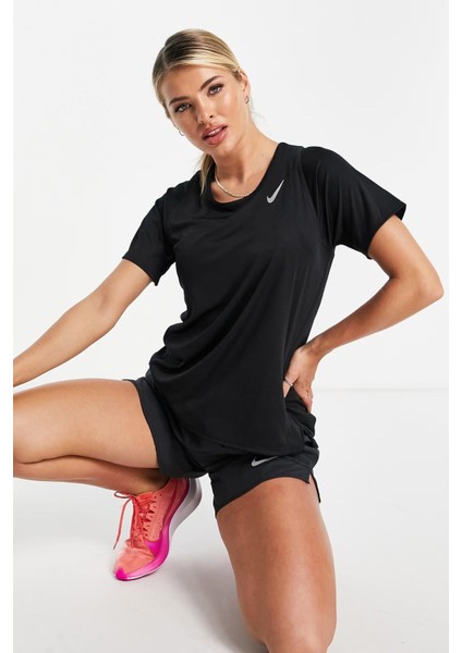 Running Dri Fit Race Signlet T-Shirt Black Reflektörlü Kadın Koşu Tişörtü Siyah modelleri