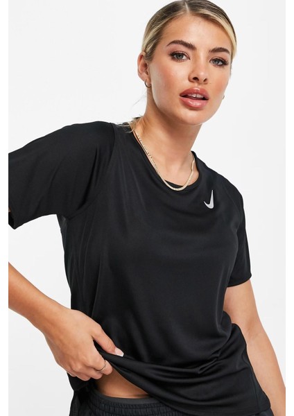 Running Dri Fit Race Signlet T-Shirt Black Reflektörlü Kadın Koşu Tişörtü Siyah fırsatları