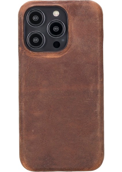 Apple iPhone 14 Pro Uyumlu Deri Arka Kapak Uj G2 Kahve