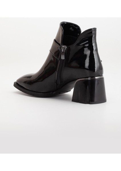 Kadın Topuklu Bot Siyah Rugan Tokalı Klasik Vardola Taban indirimleri