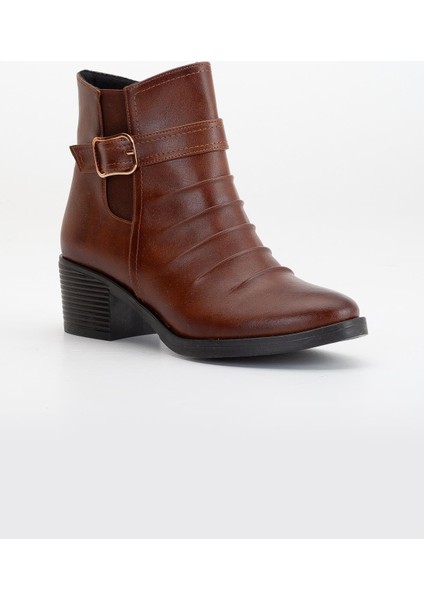 Kadın Topuklu Bot Günlük Taba Yüzü Büzgülü Kalın Topuklu fırsatları