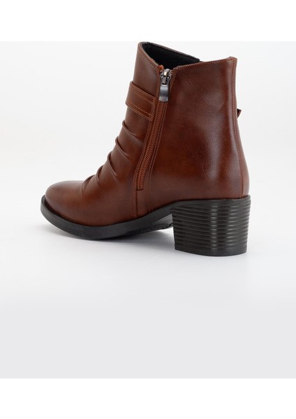 Kadın Topuklu Bot Günlük Taba Yüzü Büzgülü Kalın Topuklu indirimleri