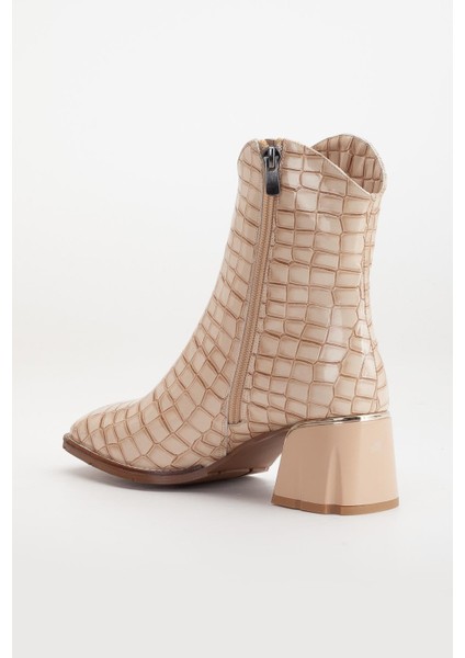 Kadın Topuklu Bot Bej Rugan Kroko Baskılı Klasik Vardola Taban indirimleri